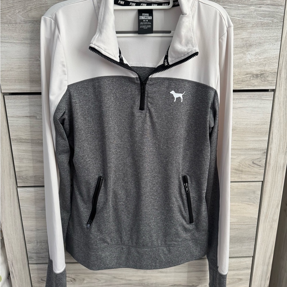 PINK Victoria's Secret Grey and White Ultimate Pullover